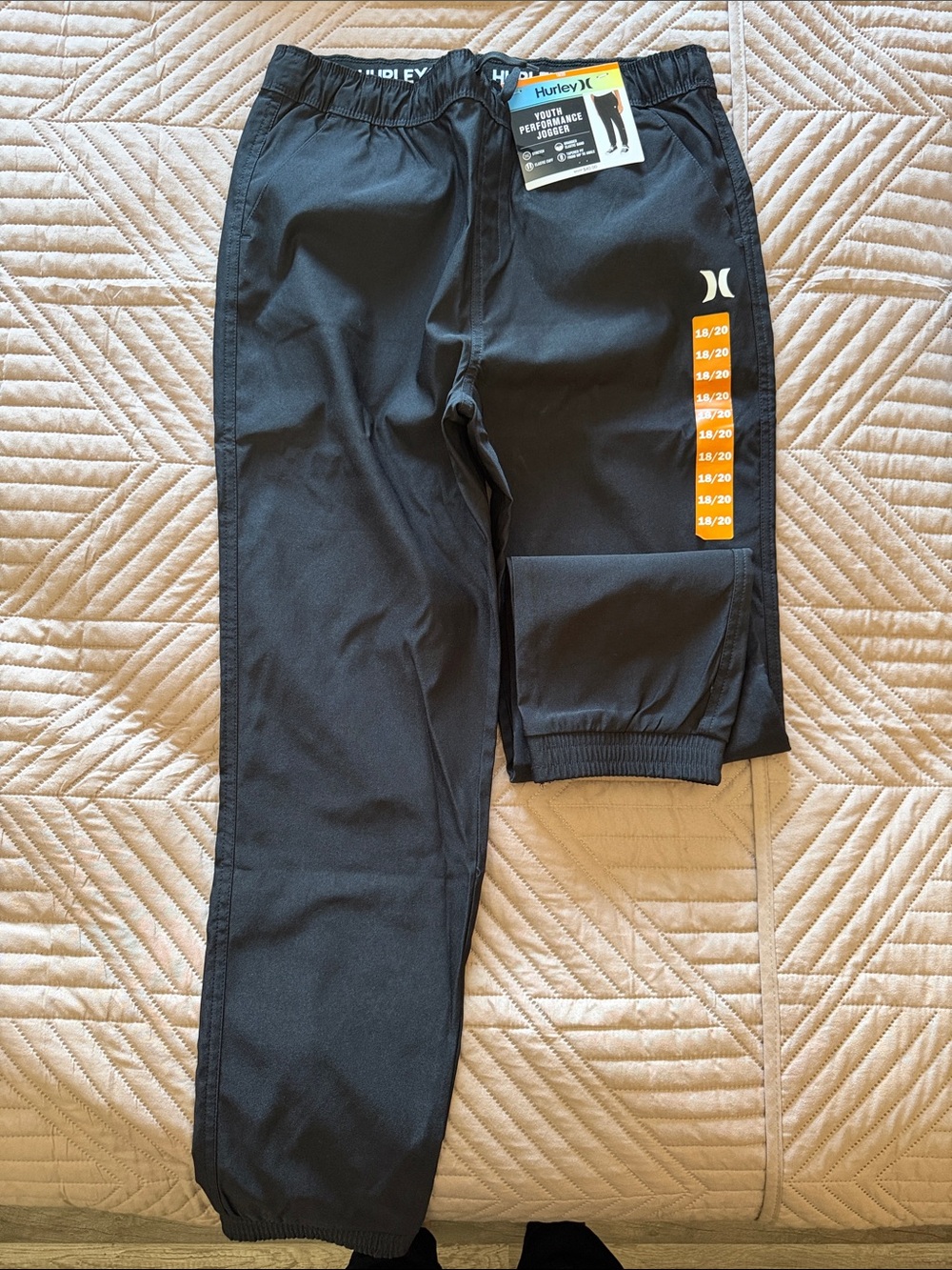 Hurley Kids Black Jogger Pants with Orange Accent